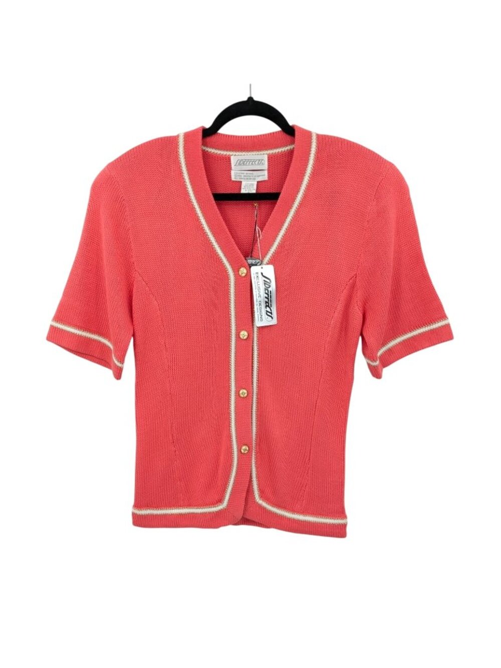 Vtg 90s Knit Cardigan Button Front Short Sleeve Cottage Retro Preppy Top Medium